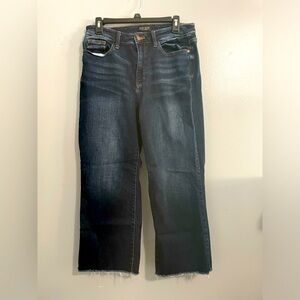 Judy Blue cropped dark denim with a frayed bottom.